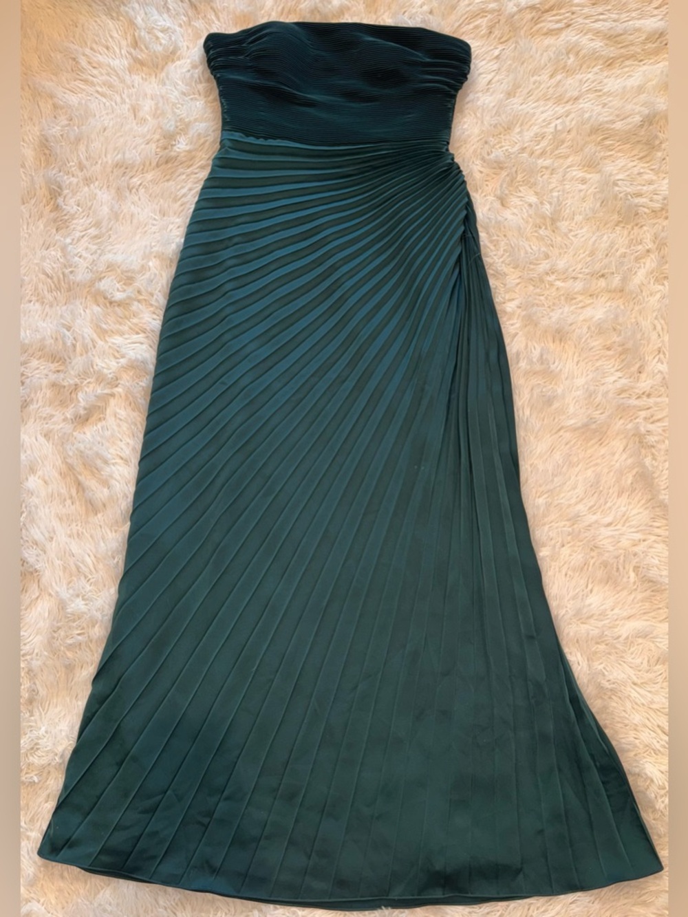 NEW Dress The Population Kinley Accordion Pleated Strapless Green pine sz L - Picture 4 of 9